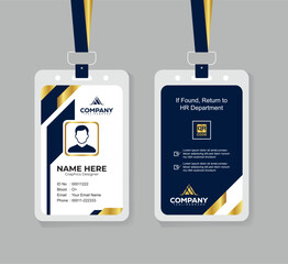 Modern Navy Blue White and Gold Office ID Card Design with QR Code for Company Staff and Employee