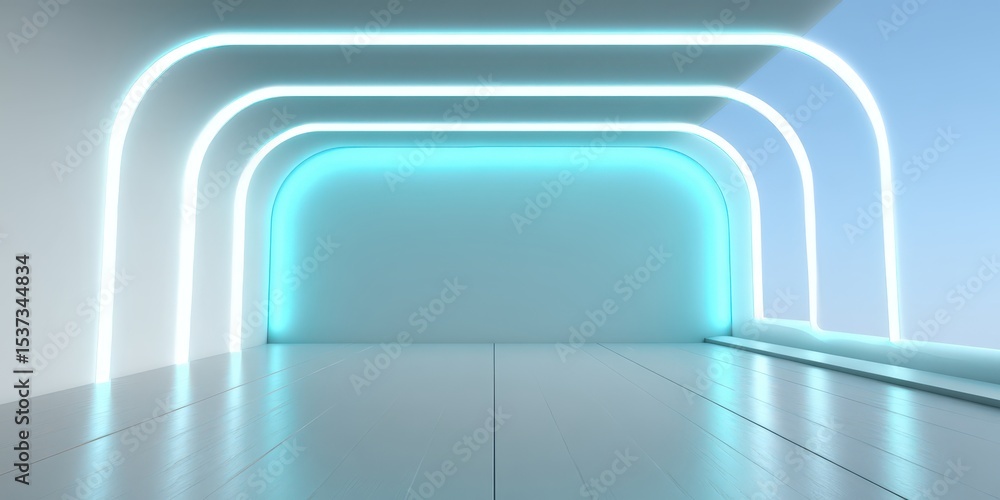 Poster Modern Architecture With Neon Lights, Representing Futuristic Design and Innovative Concepts