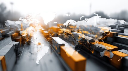 Shipping Containers With Global Network Overlay, Illustrating International Trade and Logistics Solutions