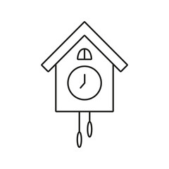 Cuckoo Clock Line Icon. Traditional Timekeeping, Home Decor, And Vintage Style Outline Symbol. Antique Clock Design. Editable Stroke. Isolated Vector Illustration