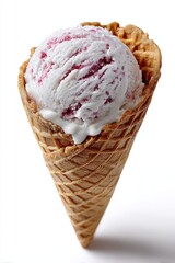 Delicious Raspberry Ice Cream in Waffle Cone on White Background, Representing Summer Indulgence