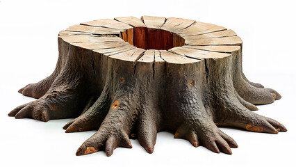 Obraz premium Old tree trunk isolated on white background. Useful for nature, forestry, or environmental design projects needing a dead wood element.