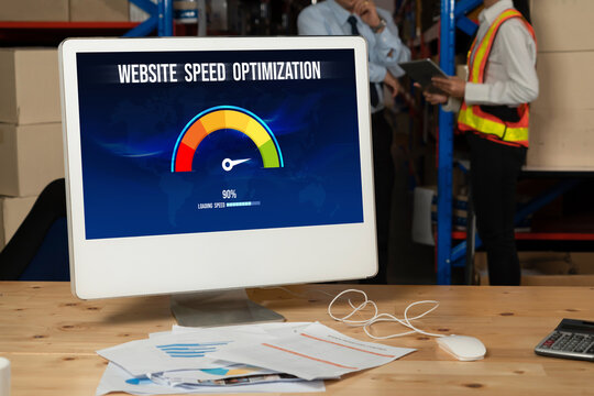 Computer software evaluating website loading speed. Concept of improving website loading speed snugly.