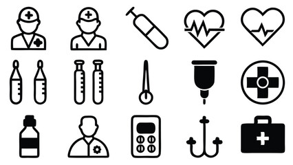 Collection of simple and clean medical icons suitable for healthcare and doctor related concepts