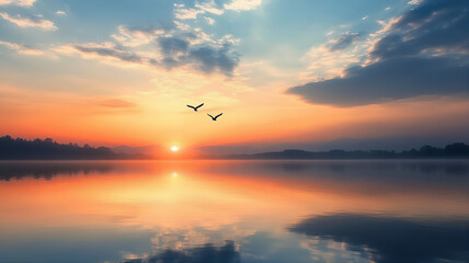 Sunrise over the lake, sunrise over the river