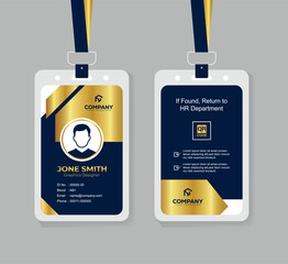 Premium Navy Blue and Gold ID Card Template with QR Code for Corporate Employees and Staff Identity