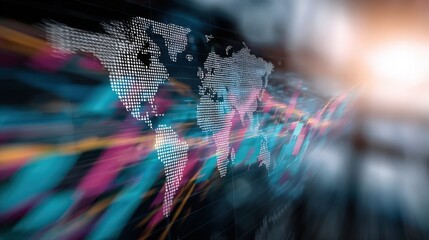 Dotted World Map Overlaying Stock Market Chart, Representing Global Finance and Investment