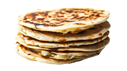 A Stack of Griddled Flatbreads with Melted Cheese isolated on transparent background