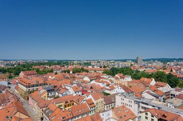 Fototapeta premium View of České Budějovice from the Black Tower, sunny day in June