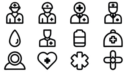 Fototapeta premium Medical icons vector set illustrating healthcare professionals emergency medical symbols and elements