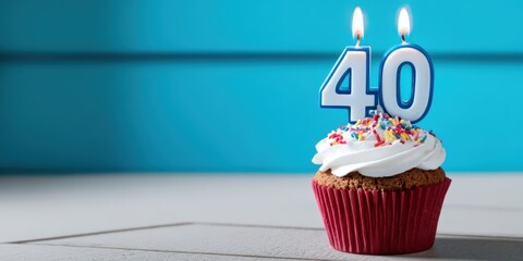 Festive Cupcake With Number Forty Candles, Representing Celebration and Milestone Achievement