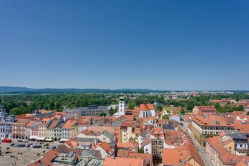 Fototapeta premium View of České Budějovice from the Black Tower, sunny day in June