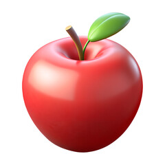 3d red apple with leaf on white background