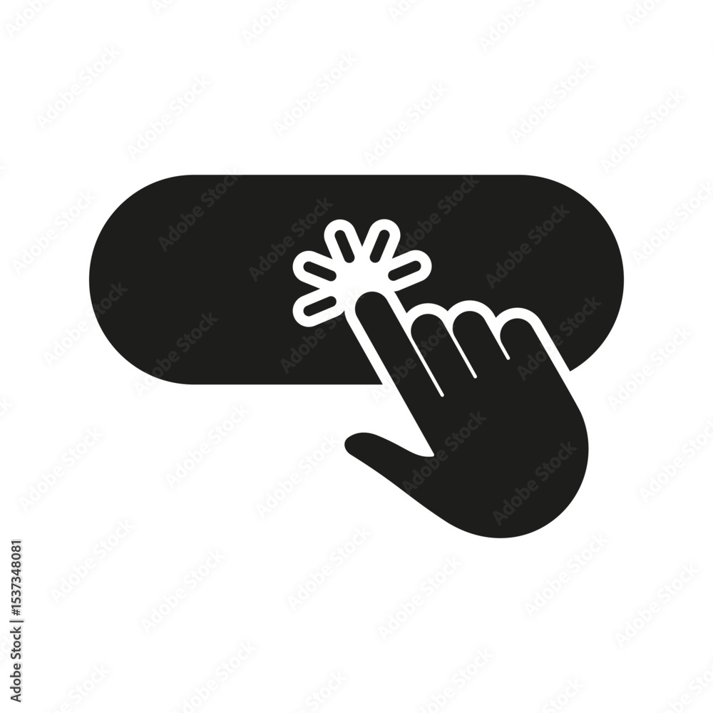 Poster hand clicking button solid icon. user interaction, clickable interface, and digital navigation silho