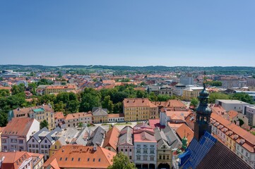 Fototapeta premium View of České Budějovice from the Black Tower, sunny day in June