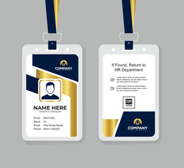 Premium Navy Blue and Gold ID Card Template with QR Code for Corporate Employees and Staff Identity