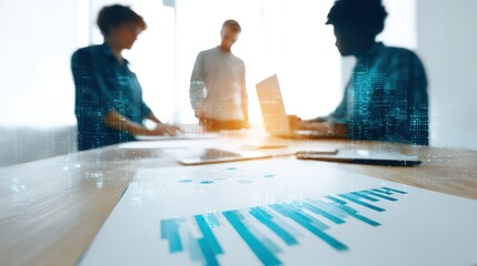 Blurred Business Team Analyzing Charts in Office, Representing Strategy and Financial Planning