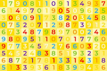 All Math Numbers 0-9 digits colorful seamless vector Mosaic Pattern, educational design for children, kids, kindergarten wallpapers, back to school, studying Math classes lessons, playroom, classroom