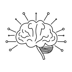 Isometric-inspired brain icon with circuit board lines, representing artificial intelligence evolution and data pathways.