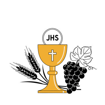 Vetor representando o sant&iacute;ssimo sacramento com um cacho de uva e um ramo