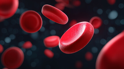3D rendered red blood cells flowing through the bloodstream in a high-detail medical visualization.
