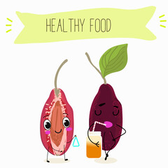 Cherry, fruit, dogwood, cornelian, cornus, characters. Vector hand drawn  illistration.