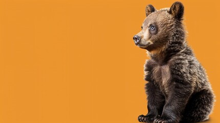 Young bear profile, orange background