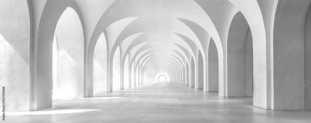 Poster minimalist white tunnel with rounded arches creating a clean and modern architectural design
