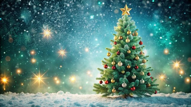 christmas tree with snow and lights