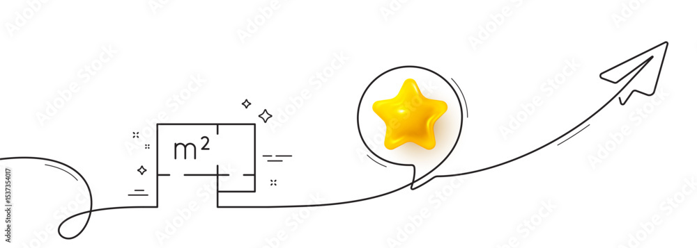Poster floor plan line icon. continuous line with share plane. house floorplan sign. square meters of livin