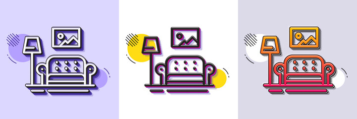 Furniture line icon. Halftone dotted pattern. Gradient icon with grain shadow. Home interior sign. Living room symbol. Line furniture icon. Various designs. Vector