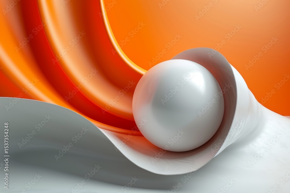 Poster orange and white gradient sphere on smooth flowing fabric creating a serene abstract composition