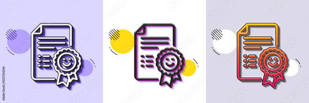 Poster smile award line icon. halftone dotted pattern. gradient icon with grain shadow. positive feedback r