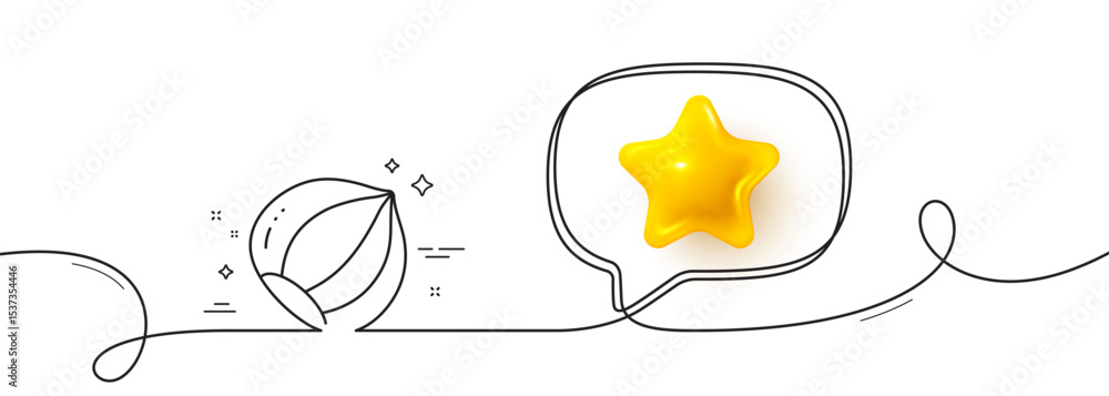 Poster hazelnut line icon. continuous line with 3d star. tasty nut sign. vegan food symbol. 3d star in spee