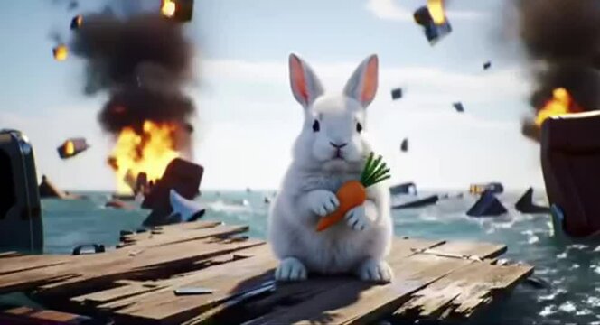 White rabbit amidst chaos