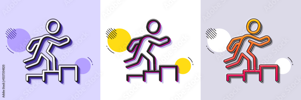 Poster leader run line icon. halftone dotted pattern. gradient icon with grain shadow. person running sign.