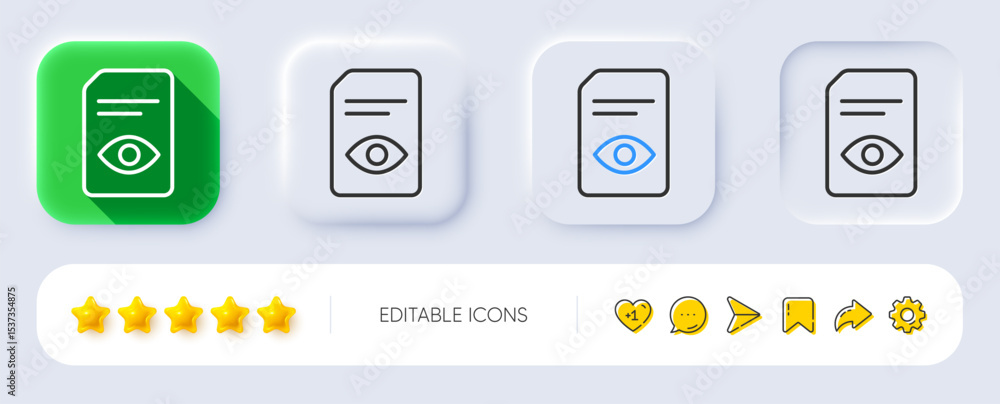 Aufkleber view document line icon. neumorphic, flat shadow, 3d buttons. open information file sign. paper page