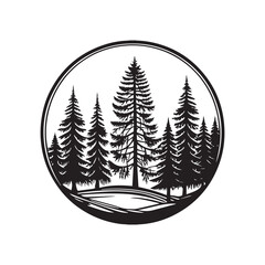Black and White Forest Silhouette in a Circle