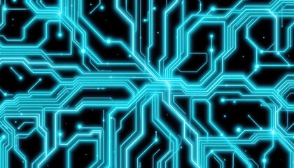 Neon Technology Circuit Board Design Against Black Background Concept