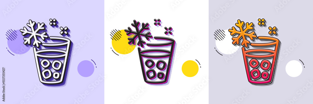 Poster glass with ice line icon. halftone dotted pattern. gradient icon with grain shadow. ice maker sign. 