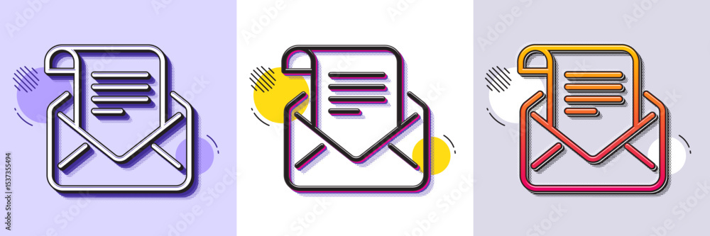 Poster mail newsletter line icon. halftone dotted pattern. gradient icon with grain shadow. read message co