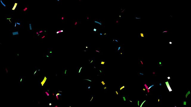 Shiny Metallic Confetti Burst Colorful, Blue, Green, Yellow, Red, No Blur Crisp Edges on Black Background from Center Bottom Edge Quick Animation Looping Isolated Key Out 4K 30fps