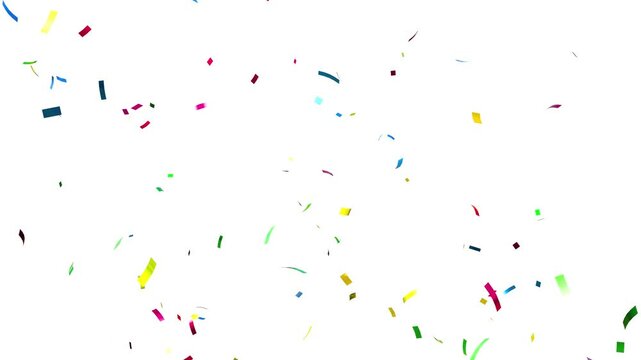 Shiny Metallic Confetti Burst Colorful, Blue, Green, Yellow, Red, No Blur Crisp Edges on White Background from Center Bottom Edge Quick Animation Looping Isolated Key Out 4K 30fps