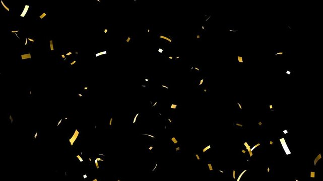Shiny Metallic Gold Confetti Burst No Blur Crisp Edges on Black Background from Center Bottom Edge Quick Animation Looping Isolated Key Out 4K 30fps