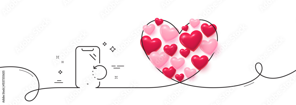 Aufkleber smartphone recovery line icon. continuous line big heart. phone backup sign. mobile device symbol. 3