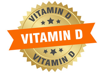 vitamin d. vitamin d round orange and gold label isolated on transparent background
