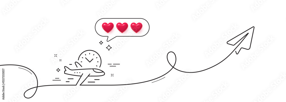 Poster flight time line icon. continuous line with share plane. airplane with clock sign. airport flights s