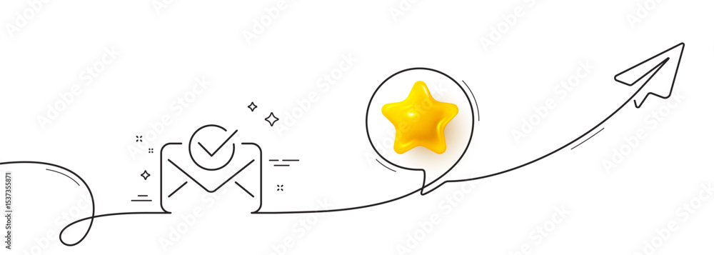 Poster approved mail line icon. continuous line with share plane. accepted or confirmed sign. document symb