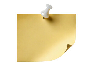 Paper, sticker, pushpin, texture, isolated, note — A realistic paper sticker held by a sharp push pin, casting a soft shadow on a clean white background. Ideal for design, reminders, presentations, or
