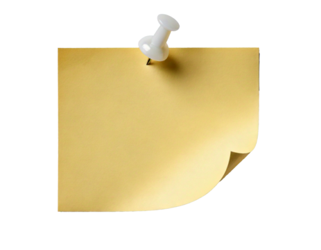 Paper, sticker, pushpin, texture, isolated, note — A realistic paper sticker held by a sharp push pin, casting a soft shadow on a clean white background. Ideal for design, reminders, presentations, or